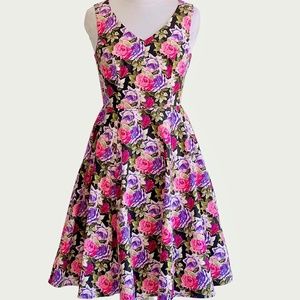 Eva Rose Pink & Purple Roses Vintage Swing Dress